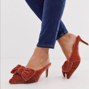 ASOS velvet bow pointed mid heel mules